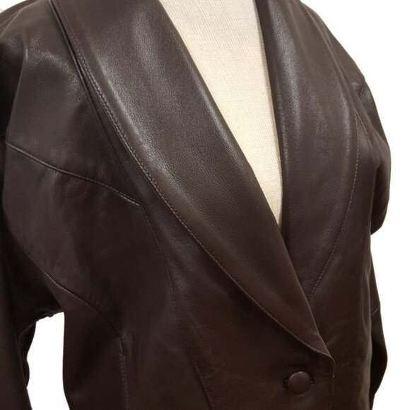 Women’s Vintage 1 Button Leather Short Jacket with Leather Pants Church Suit Set - Picture 8 of 16